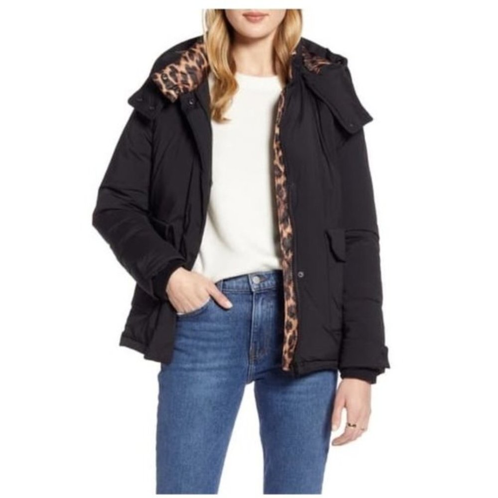 Halogen Animal Contrast Puffer Coat